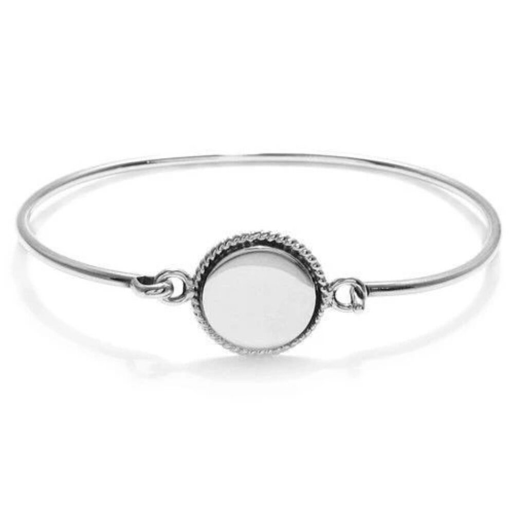 GLAMOROUS STERLING SILVER ENGRAVABLE ROUND ROPE EDGE PLATE BANGLE - 7 INCH